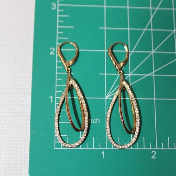 Golden and Crystal Pierced Dangle Earrings - Picture 5 of 7